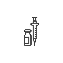 Insulin bottle and syringe line icon. linear style sign for mobile concept and web design. Diabetic insulin injection outline vector icon. Symbol, logo illustration. Vector graphics