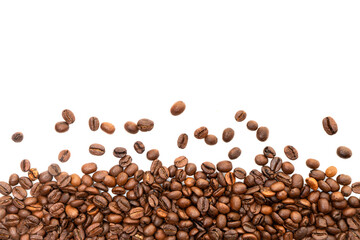 Coffee beans isolated on white background with copyspace for text. Coffee background or texture concept.