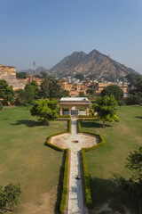 View of Dalaram Bagh or garden in Amber fort, Jaipur, Rajasthan, India.