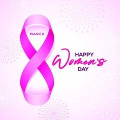 Happy Women's Day holiday illustration. Paper cut ribbon eight text for Happy Womens Day. Square format design ideal for web banner or greeting card. EPS10 vector.