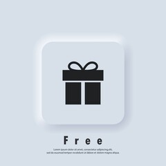 Free Gift logo. Surprise box icon. Amazing gift. Gift box logo. Special holiday, birthday. Vector EPS 10. UI icon. Neumorphic UI UX white user interface web button. Neumorphism