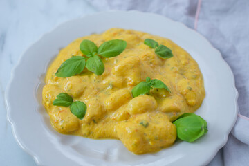 healthy plant-based food recipes concept, vegan pumpkin gnocchi