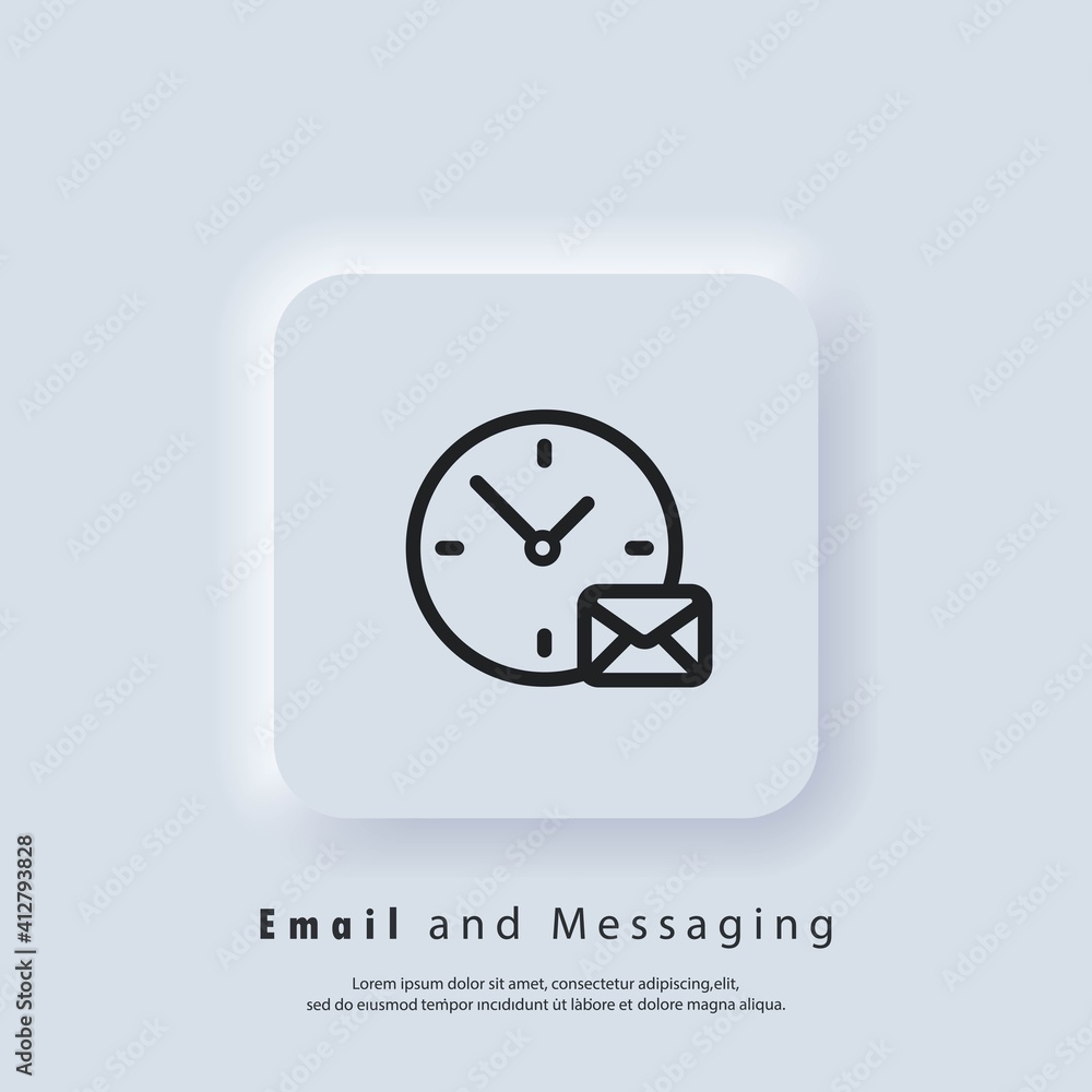 Poster email and messaging icon. envelope with clock time. email icon. newsletter logo. email marketing cam