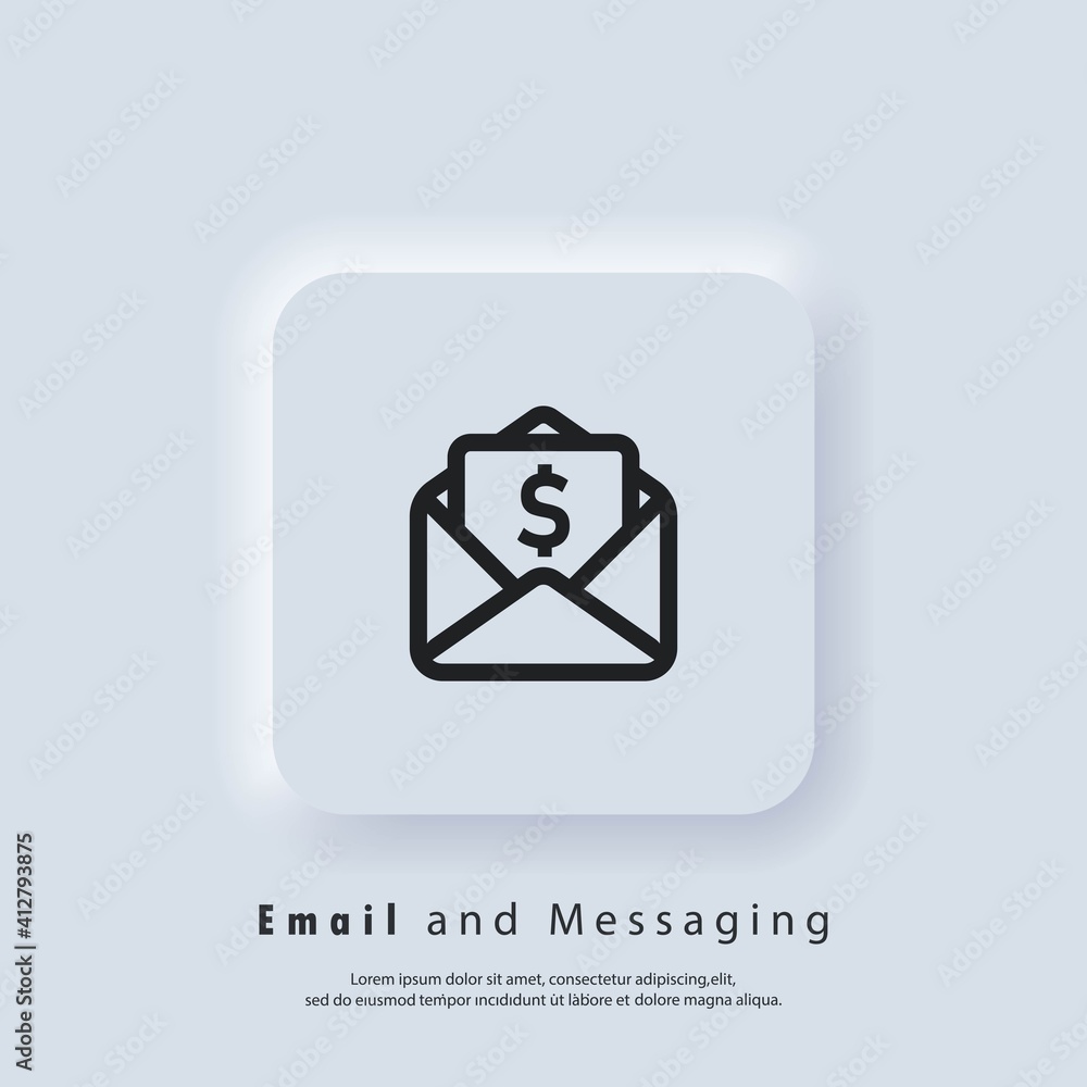 Poster email and messaging icon. envelope with dolar. email icon. newsletter logo. email marketing campaign