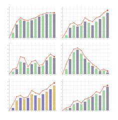 Set Of Five Graph Combo Column On White Background