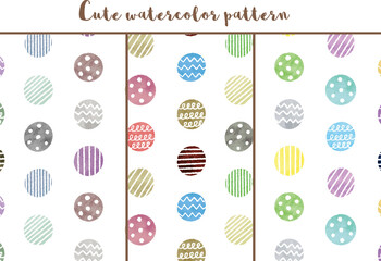 かわいい水彩模様_シームレス_セット06