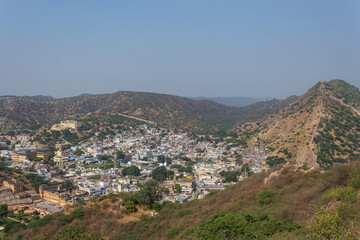 Fototapeta na wymiar View of Amer village from watch tower, Jaipur, Rajasthan, India.