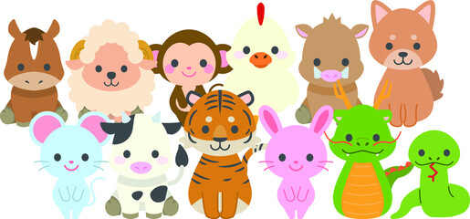 十二支新年イラストカード : Zodiac New Year Illustration Card