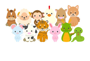 十二支新年イラストカード : Zodiac New Year Illustration Card