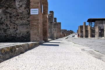 Pompeii, Italy, June 26, 2020 one of the main streets of the Roman city found after excavations...