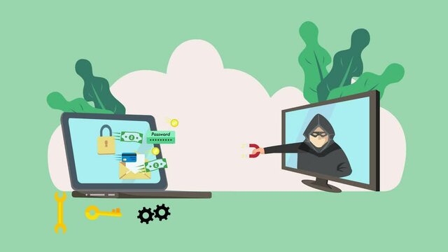 Male hacker stealing money with magnet