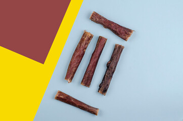 Geometric composition with Dried natural healthy treats for dogs.