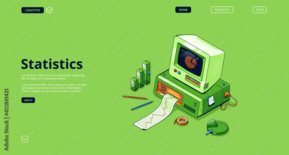 Poster statistics banner. service for data analysis and research, statistical information. vector landing p