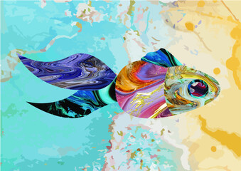 single isolated abstract art fish. stock vector illustration. cartoon design. Vector illustration