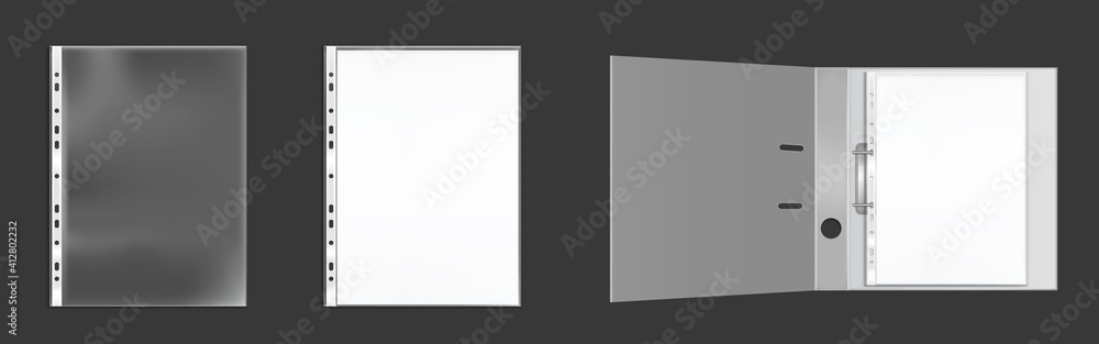 Poster white binder envelope dl and square template. vector realistic mockup of blank closed and open envel