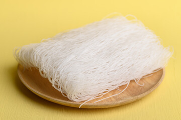 Dry glass noodles or cellophane noodles made from mung bean starch, Food ingredients in Asian food such as soup, stir fried, salad and hot pot