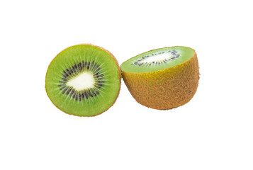 Fototapeta na wymiar Ripe, fresh, juicy kiwi halves isolated on a white background. Healthy and wholesome food concept.