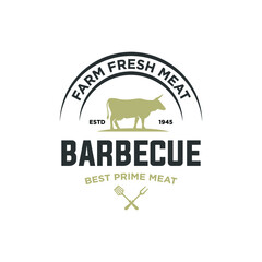 Barbecue and grill label. BBQ emblem and badge design. Restaurant menu logo template. Vector illustration. 