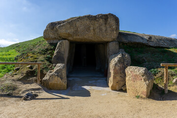 view of the entrance of the Dolmen de Menga in Antequera