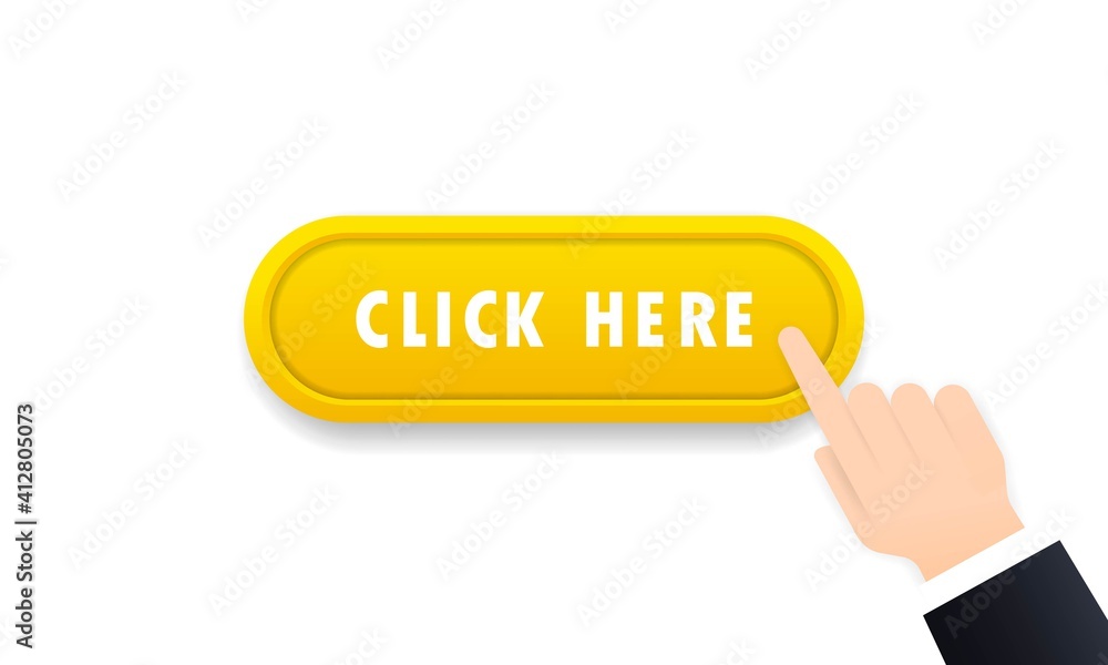 Poster click here button isolated on white background. click here icon. vector web button. for web sites an