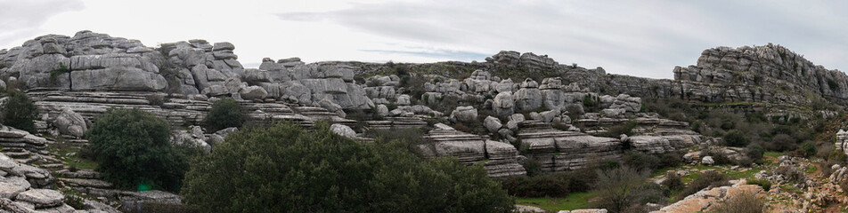 Fototapeta na wymiar panorama view of the El Torcal Nature Reserve in Andalusia with ist strange karst rock formations