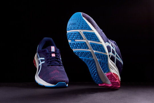 Zhlobin, Belarus - January 10, 2021: ASICS GEL PULSE Running Shoes. ASICS is a Japanese athletic equipment company which produces cushioning footwear.