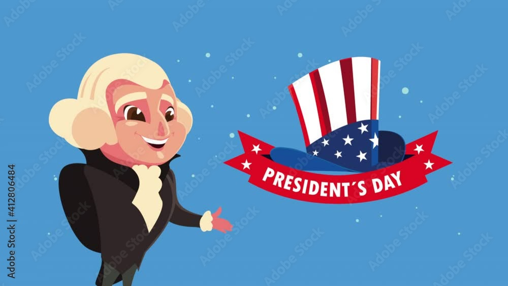 Poster happy presidents day celebration with george washington and usa flag in tophat