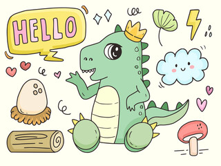 Cute baby dinosaur cartoon drawing illustration cartoon for kids collection set