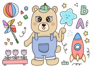 Cute baby bear playground cartoon drawing illustration cartoon for kids collection set