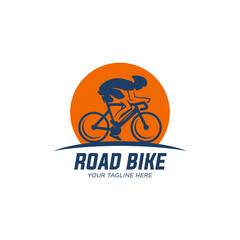 cycling race stylized symbol, outlined cyclist vector silhouette 