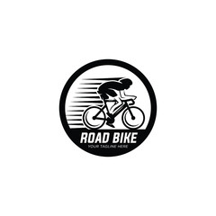 cycling race stylized symbol, outlined cyclist vector silhouette 