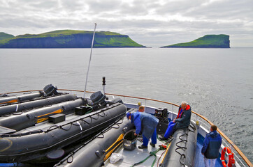 Adventure in Iceland during expedition luxury cruise on classic cruiseship or cruise ship liner...
