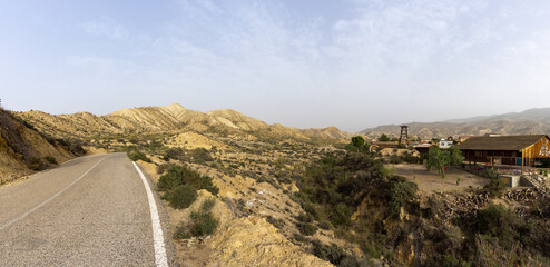 Obraz premium panorama view of the Tabernas desert in Andalusia with a Spaghetti Western film set ghost town