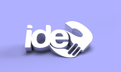 3D Render Idea Lettering Typographical with Human Hand Logo Type 3D Illustration Design.