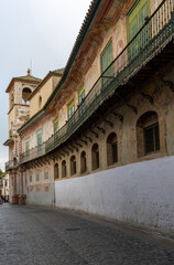 Fototapeta na wymiar narrow city street in the historic city center of Ecija with the Marquis of Penaflor Palace
