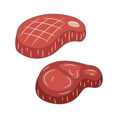 Steak meats colored vector illustration. isolated with hand drawn style 