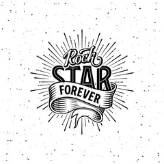 Rock star forever lettering with star vector illustration