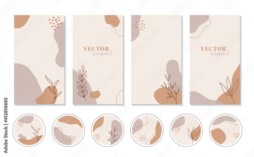 Wall mural abstract boho backgrounds and highlights icons for instagram stories. set of vector vertical minimal
