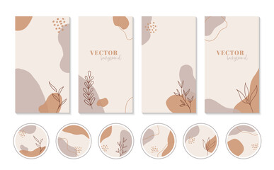 Abstract boho backgrounds and highlights icons for instagram stories. Set of vector vertical minimal cover templates for social media design