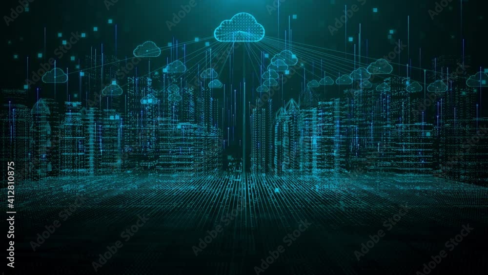 Aufkleber Smart city of cloud computing using artificial intelligence. Futuristic technology internet and big data 5g connection. Cybersecurity digital data background