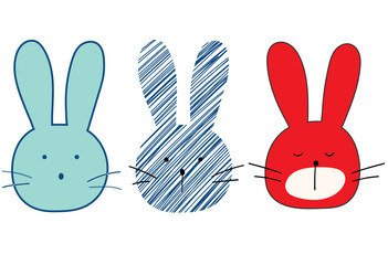 Set of cute bunny kawaii svg. Baby animal clipart. Cartoon rabbit character for kids, toddlers and babies fashion. Vector cartoon illustration.