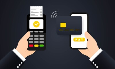 Approved payment illustration. Wireless payment. Transfer money from the card. Vector on isolated background. EPS 10