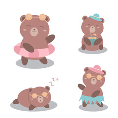 Little Bear Playing Various Poses Cartoon Character Set