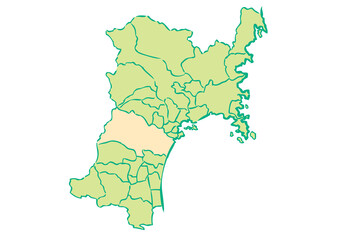 宮城県	仙台市　都道府県別・行政区域マップ