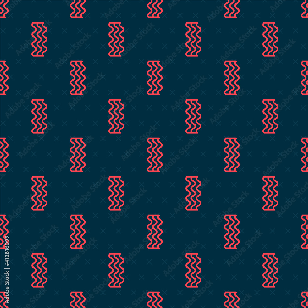 Poster red line bacon stripe icon isolated seamless pattern on black background. vector.