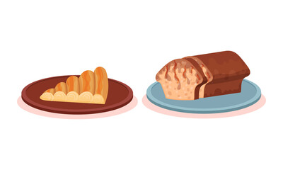 Piece of Sweet Pie and Muffin or Baked Bun Vector Set