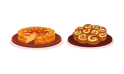 Sweet Pie and Baked Bun as Sugary Pastry Vector Set