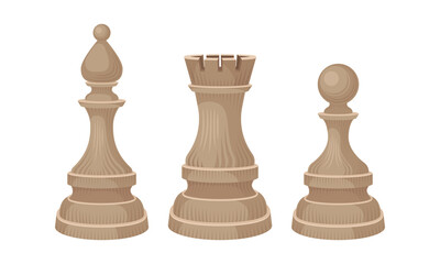 White Chess Piece or Chessman with Rook and Pawn Vector Set