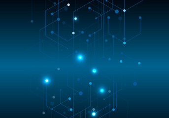Hexagon technology connect for web design on blue background. Abstract modern backdrop. Creative vector concept. High tech digital technology concept. Futuristic backdrop