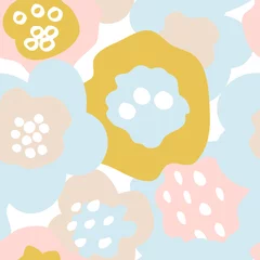 Foto op Plexiglas Freehand abstract floral vector seamless pattern. Hand drawn simple flowers  in retro scandinavian style in pastel colors. Modern background for birthday invitations, cards, textile. © dinadankersdesign